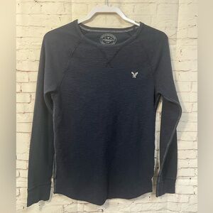 American Eagle Outfitter Legend Navy Blue Thermal Long Sleeve Shirt Waffle Y2K